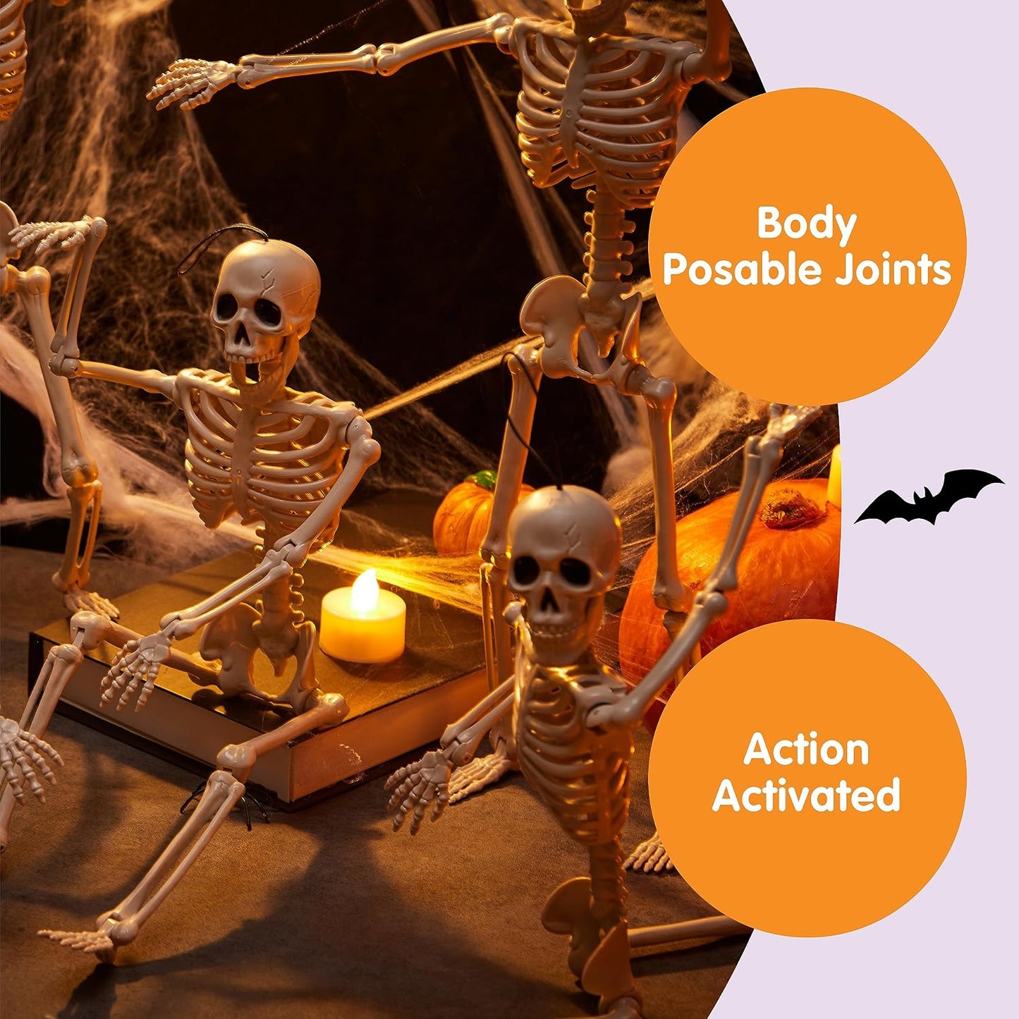 5 PCS Posable Halloween Skeleton Decor 16 Inches, Full Body Posable Joints Hanging Skeletons for Halloween Decorations, Graveyard Props, Haunted House Accessories, Spooky Scene Party Favors