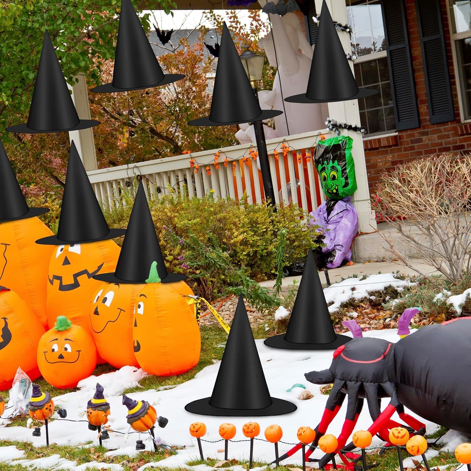 12 PCS Halloween Witch Hats, Black Hanging Witch Hats Porch Yard Decor