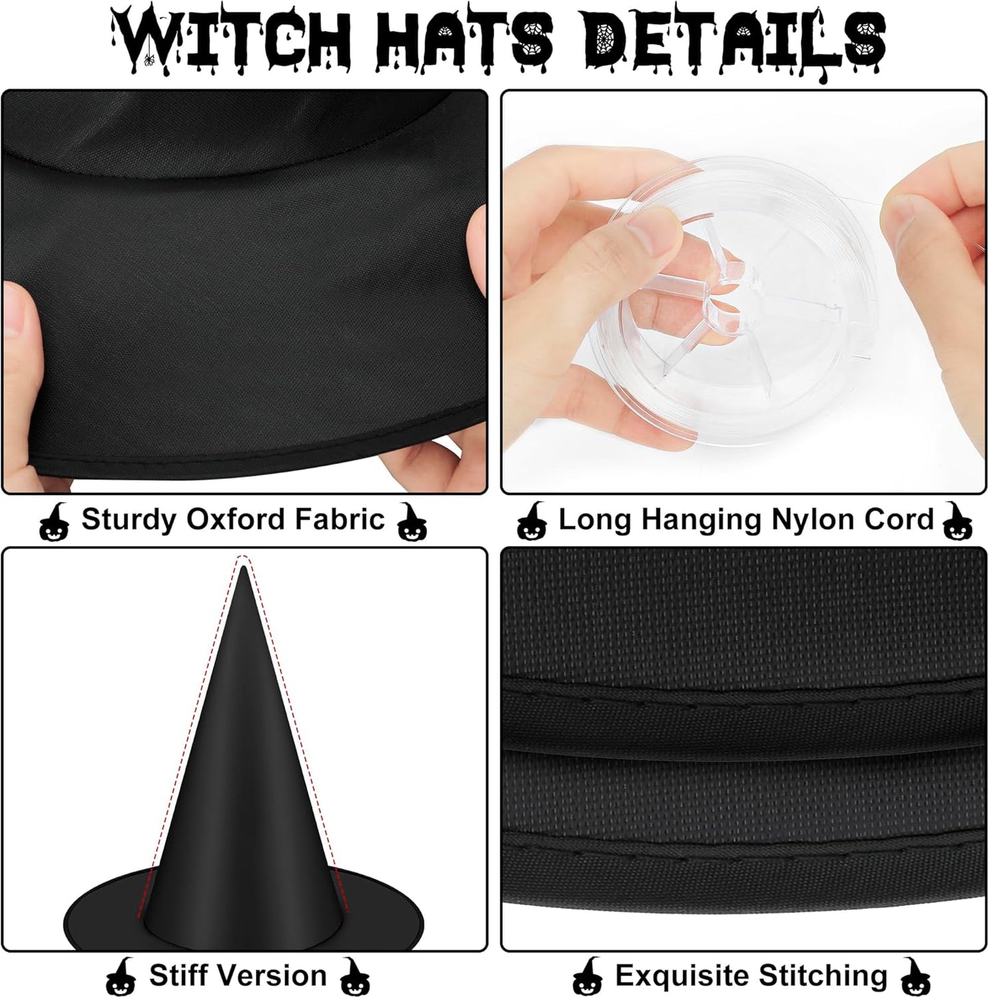 12 PCS Halloween Witch Hats, Black Hanging Witch Hats Porch Yard Decor