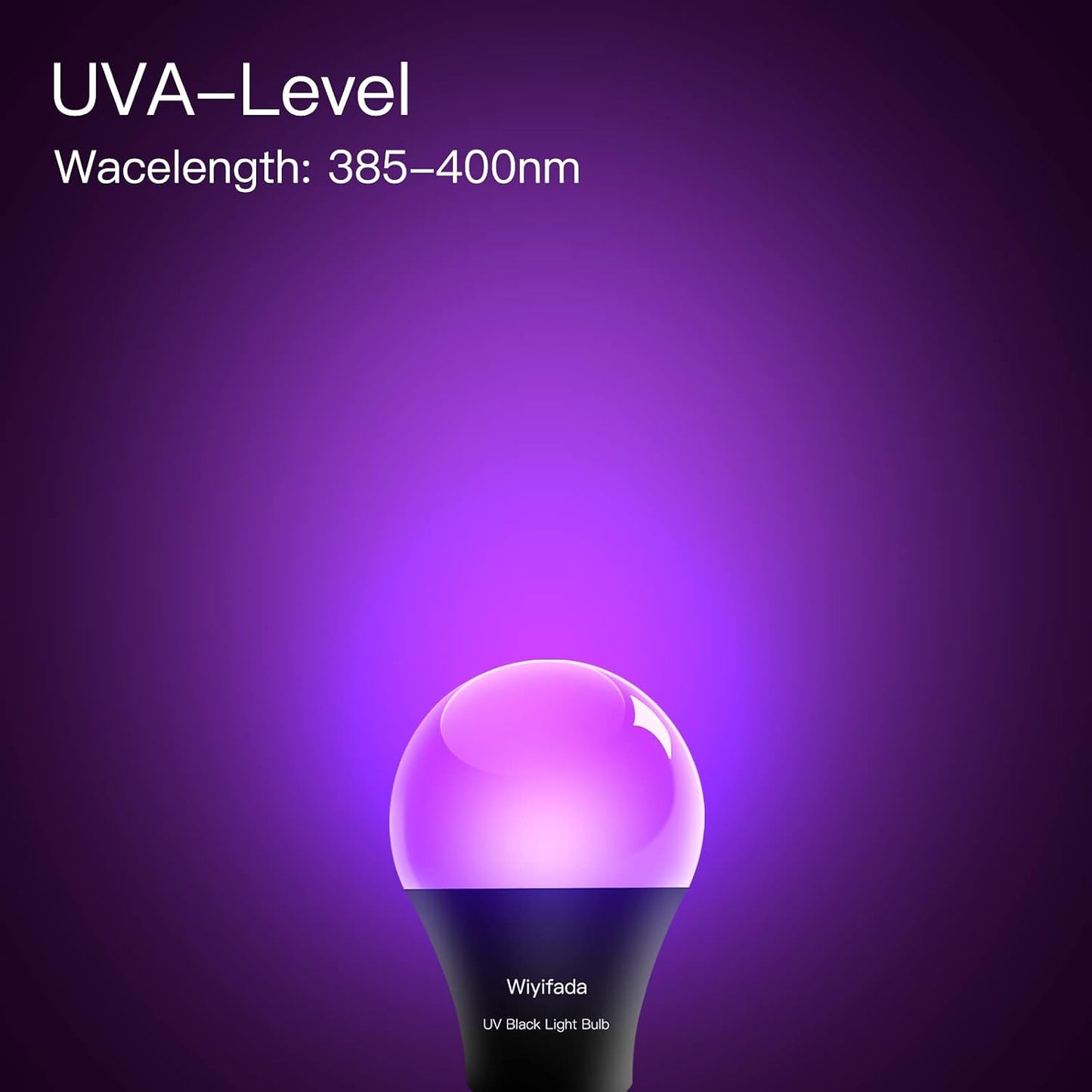 LED Black Light Bulbs 2 Pack, Dimmable A19 9W,UVA Level 385-400Nm