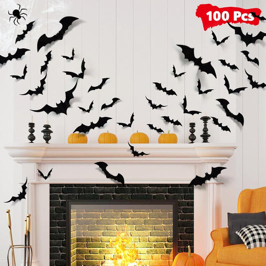 100Pcs Bats Halloween Decorations: Halloween Bats Wall Décor Sticker