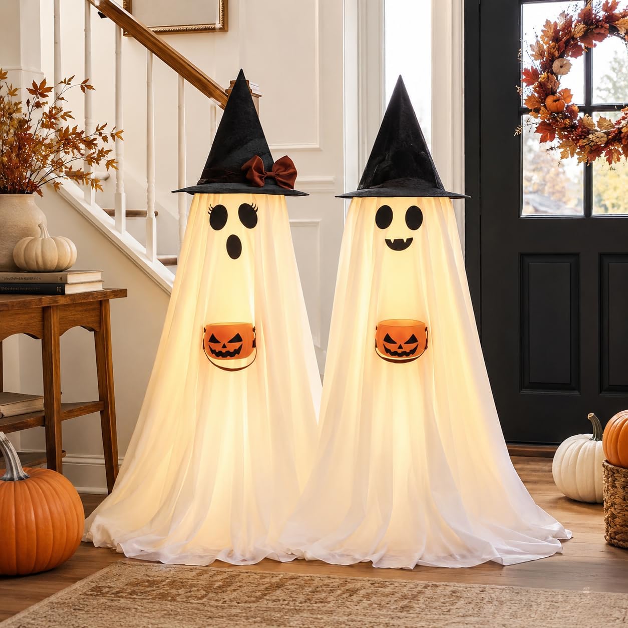 Halloween Decorations Indoor Lighted Ghost, 2 Pack Cute Light up Ghosts