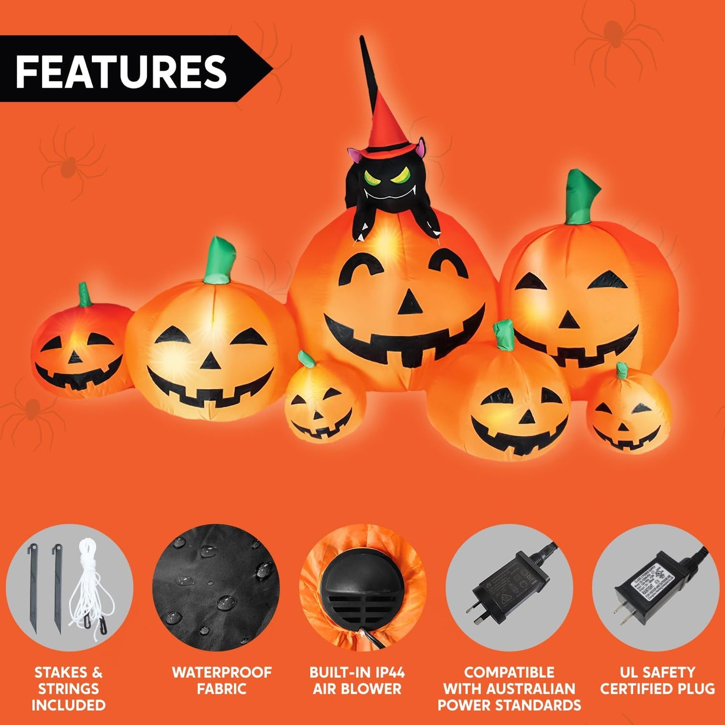 7 FT Long Halloween Inflatables Pumpkin Outdoor Decorations, 7 Pumpkins outside Decoration with Witch'S Cat with Build-In Leds Blow up Inflatables for Party Yard Lawn Garden Decor