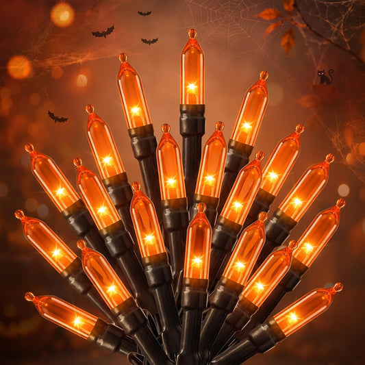 Orange LED Outdoor Halloween Lights, Halloween Decorations, 39 FT 100 LED Mini Lights with 8 Lighting Modes,Connectable String Light Plug in for Garden Patio Party Haunted House Ghost Holiday Decor
