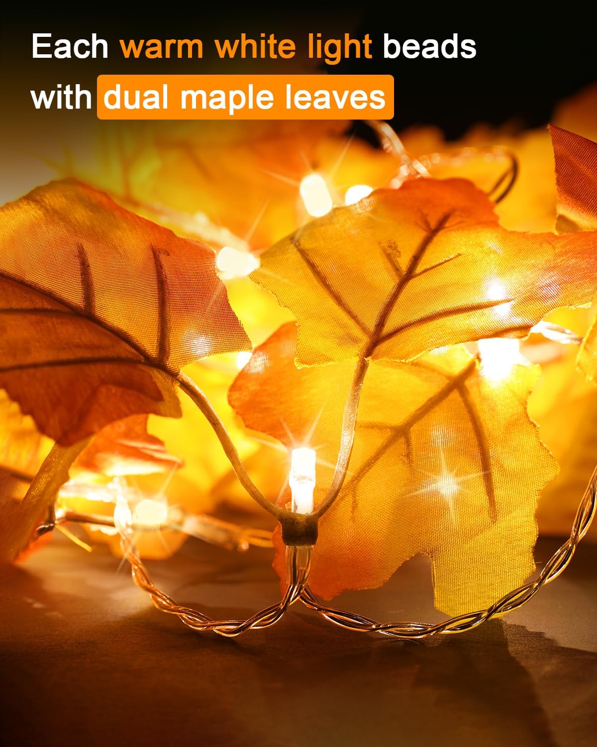 2-Pack Lighted Fall Garland, Total 16.4Ft 40 LED Autumn String Lights