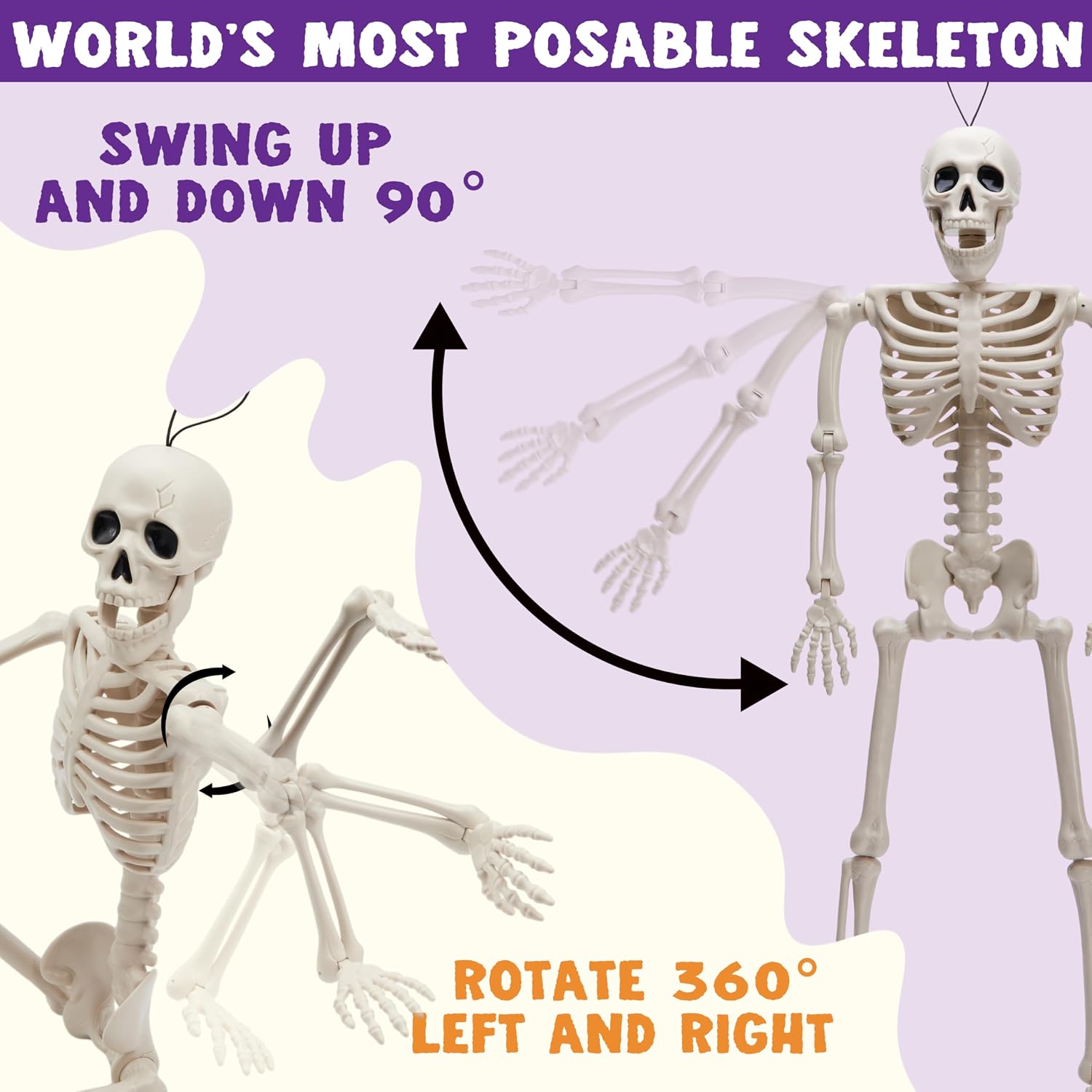 5 PCS Posable Halloween Skeleton Decor 16 Inches, Full Body Posable Joints Hanging Skeletons for Halloween Decorations, Graveyard Props, Haunted House Accessories, Spooky Scene Party Favors