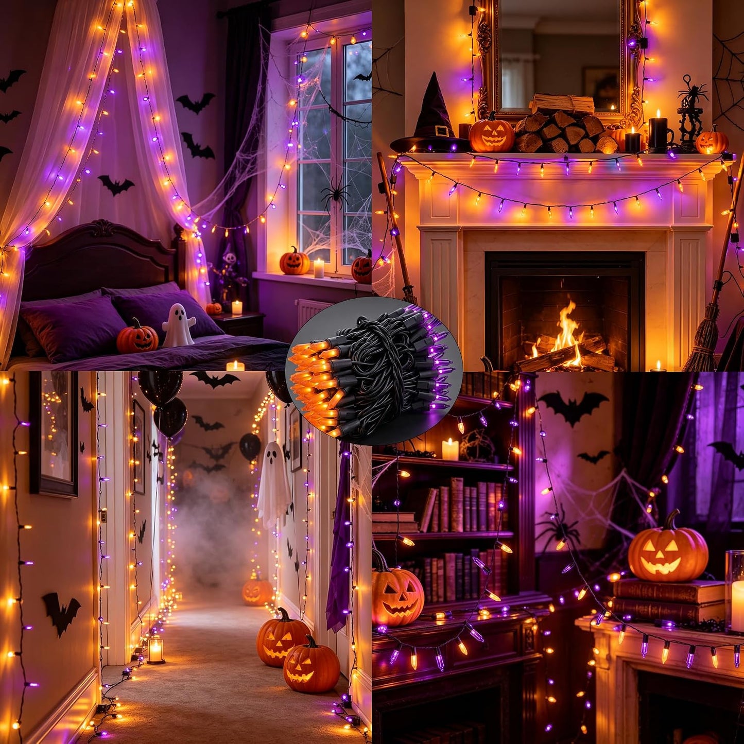 Purple and Orange Halloween Lights, 20FT 100 Count Incandescent Mini String Lights, Waterproof Halloween Decorations for Outdoor Indoor Patio Home Party Garden Yard Decor