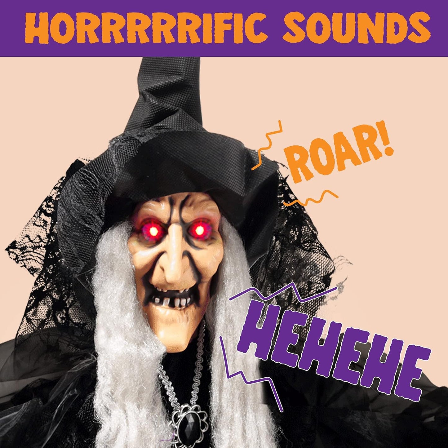 47” Animated Witch Halloween Decorations Outdoor Indoor, Scary Halloween Animatronics Decor, Hanging Ghost Talking Sound Activated Led Lights Eyes Haunted House Yard Garden Lawn