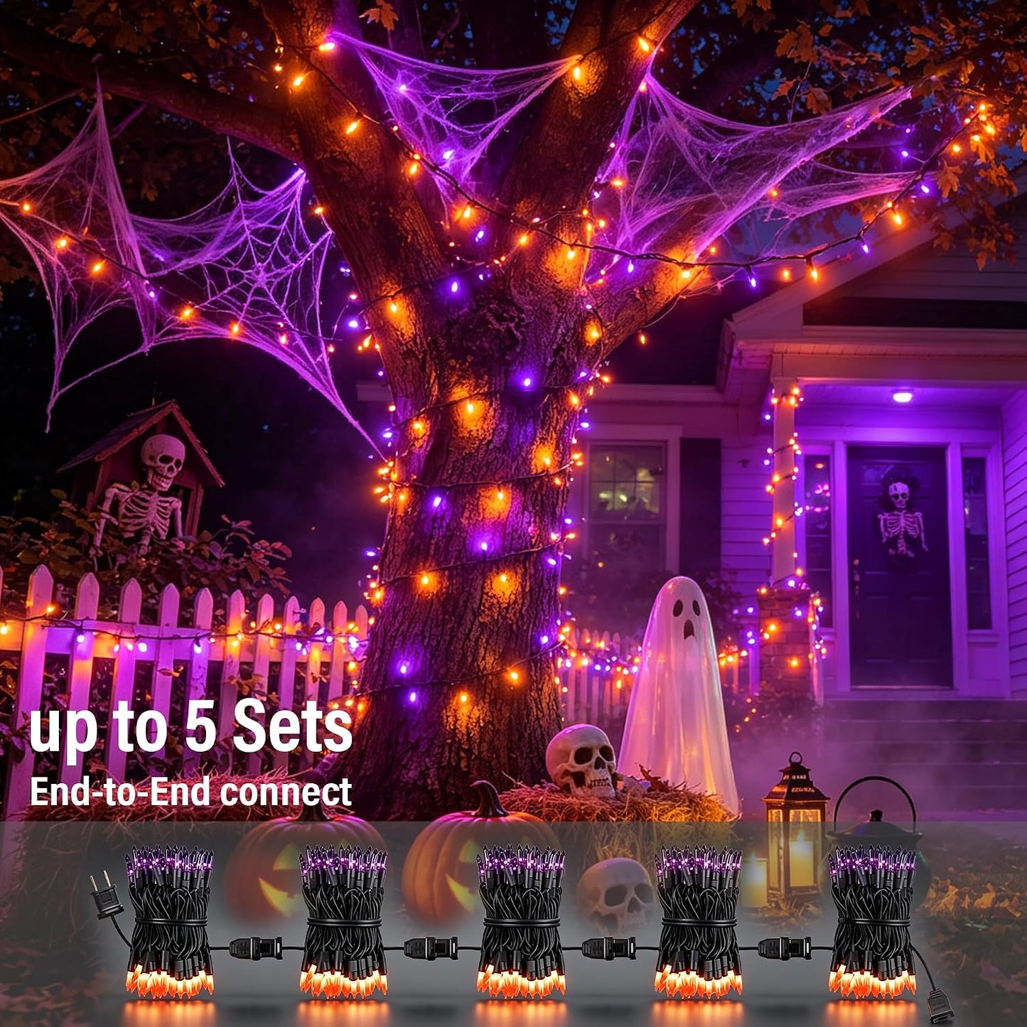 Purple and Orange Halloween Lights, 20FT 100 Count Incandescent Mini String Lights, Waterproof Halloween Decorations for Outdoor Indoor Patio Home Party Garden Yard Decor
