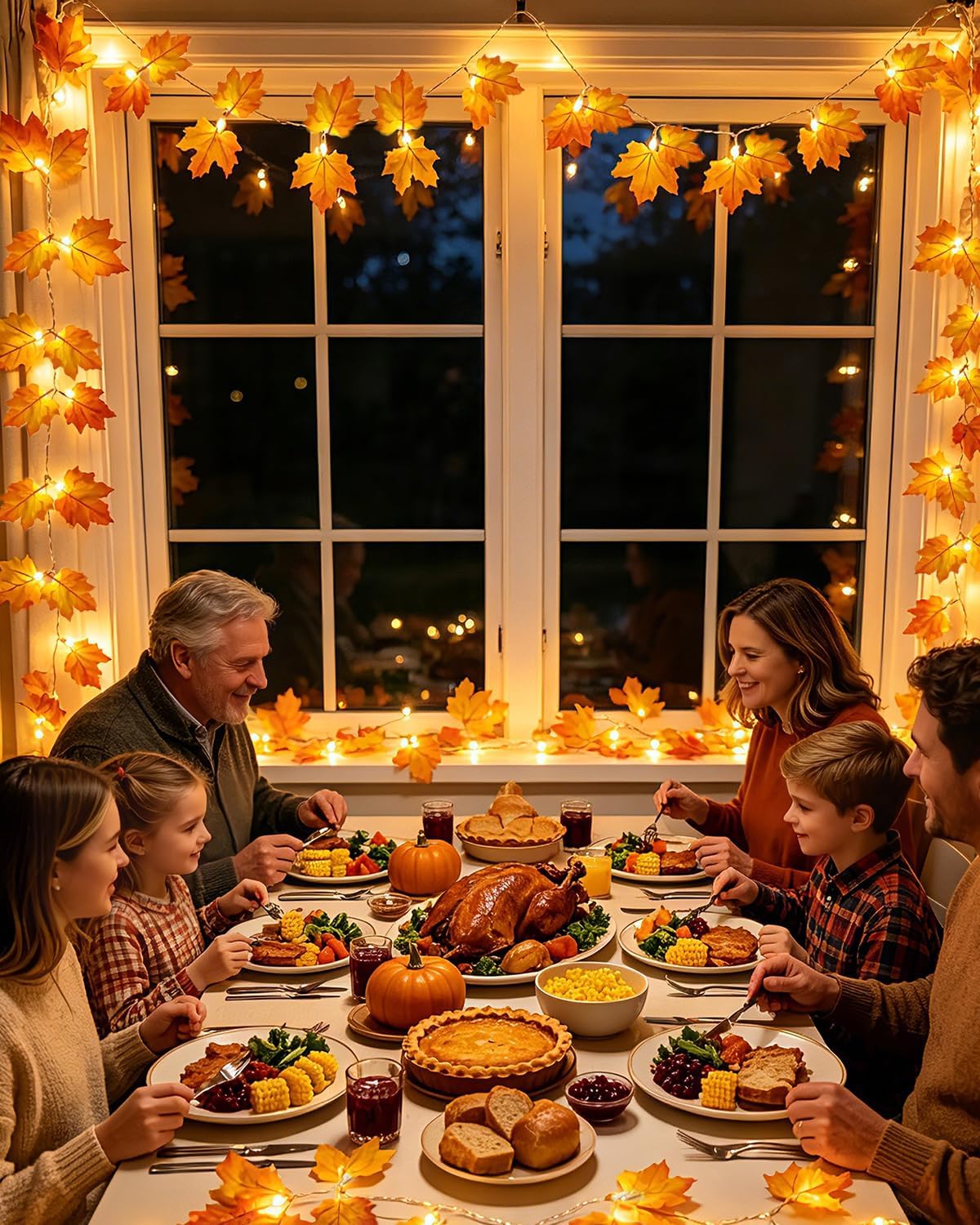 2-Pack Lighted Fall Garland, Total 16.4Ft 40 LED Autumn String Lights