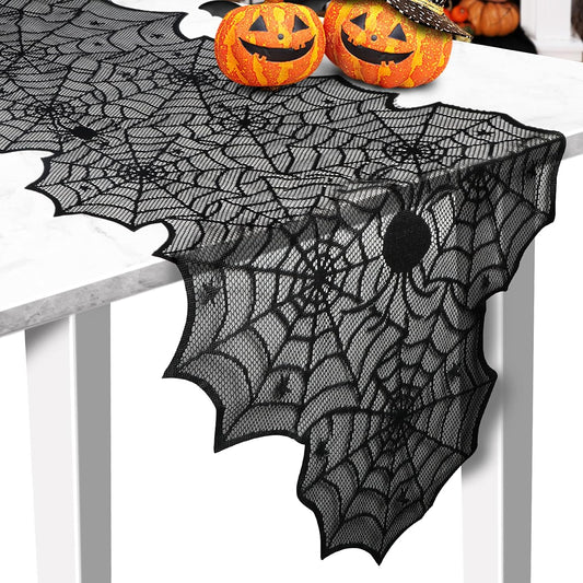 Halloween Table Runner, Black Lace Spider Web Table Runners, 18 X 72Inch