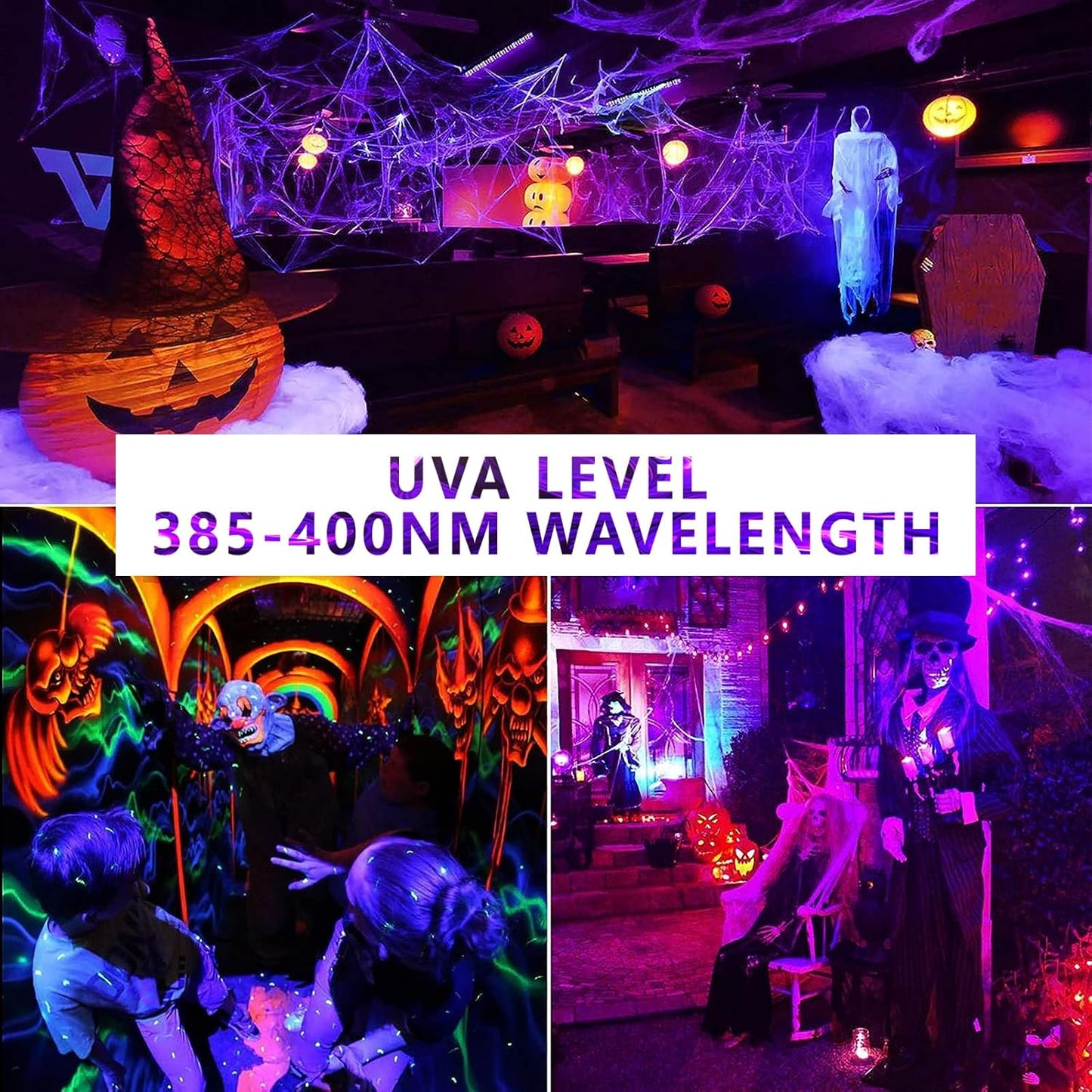 LED Black Light Bulbs 2 Pack, Dimmable A19 9W,UVA Level 385-400Nm