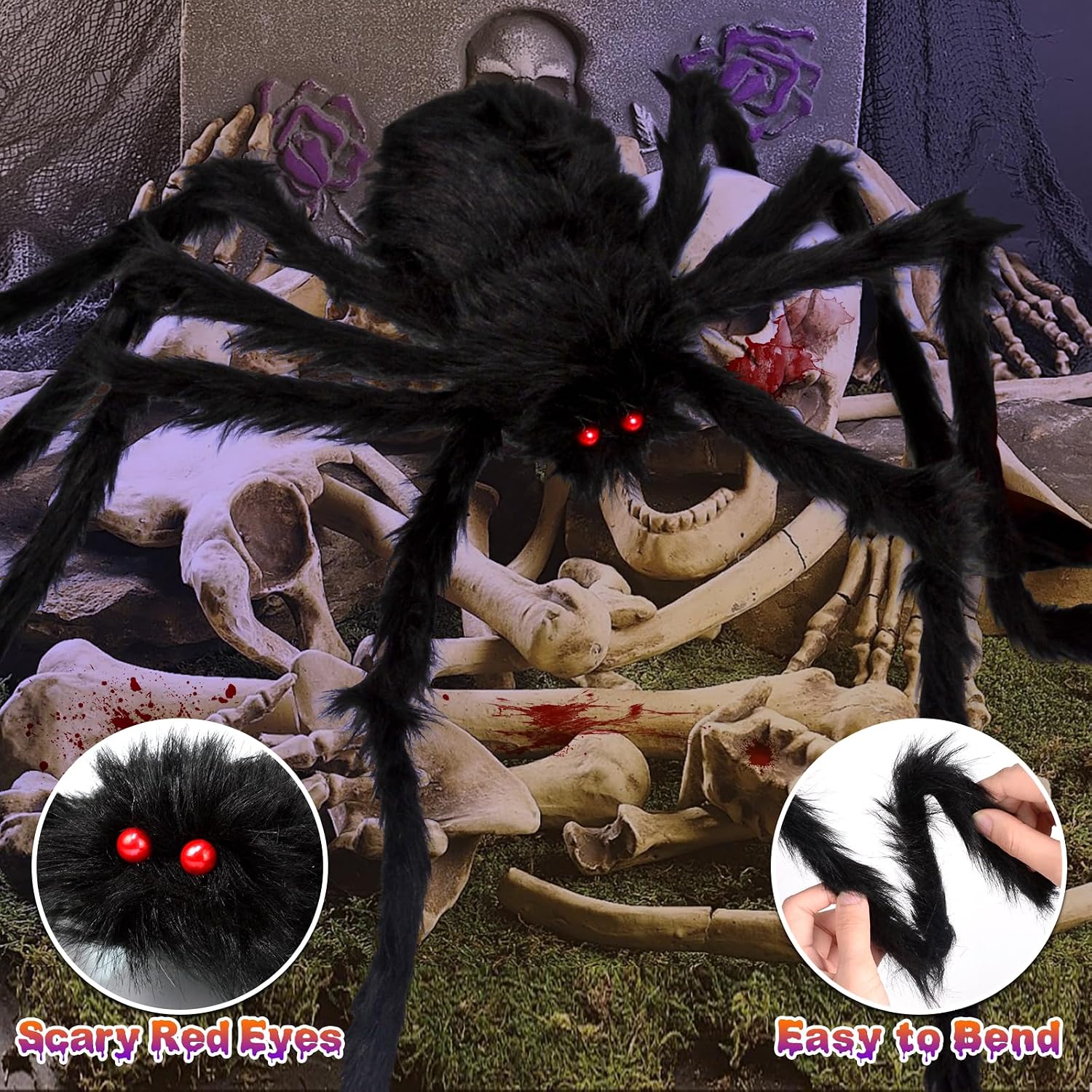 200" Halloween Decorations Spider Web Lights Outdoor +59" Fake Spider