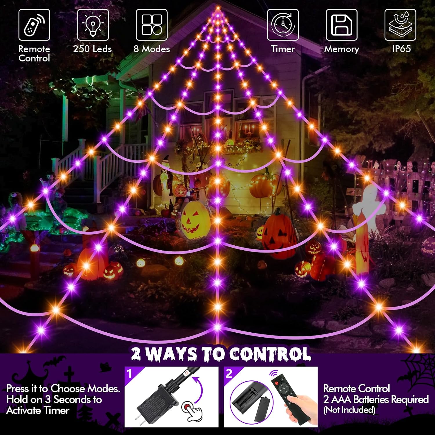 200" Halloween Decorations Spider Web Lights Outdoor +59" Fake Spider