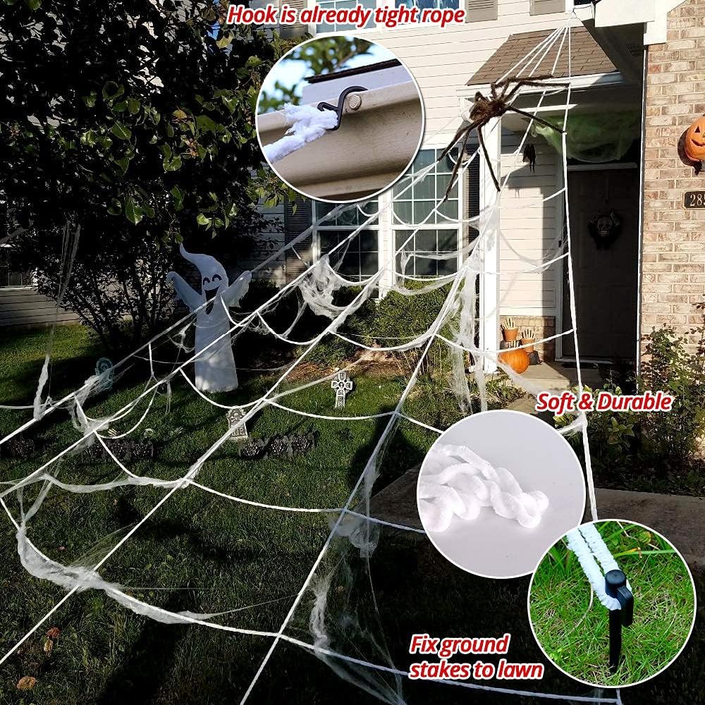 200" Halloween Decorations Spider Web Outdoor +59" Giant Spider Décor