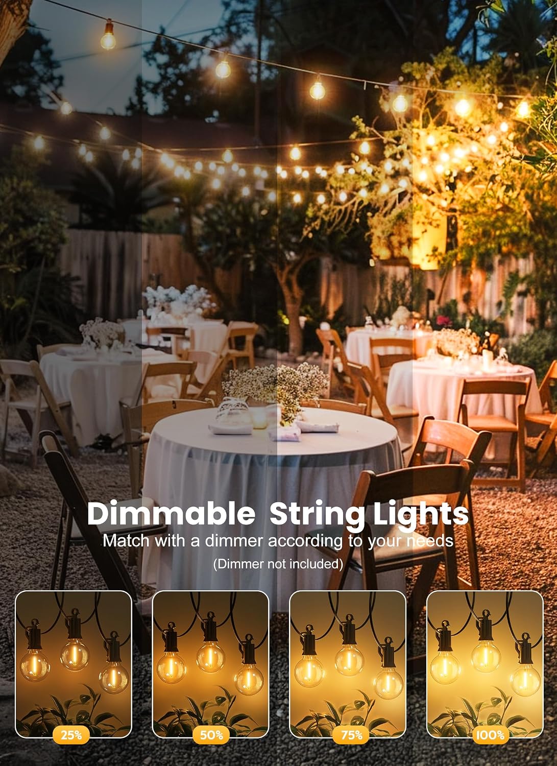 Outdoor String Lights, 55(50+5) FT 25 Bulbs IP65 Waterproof Patio Lights