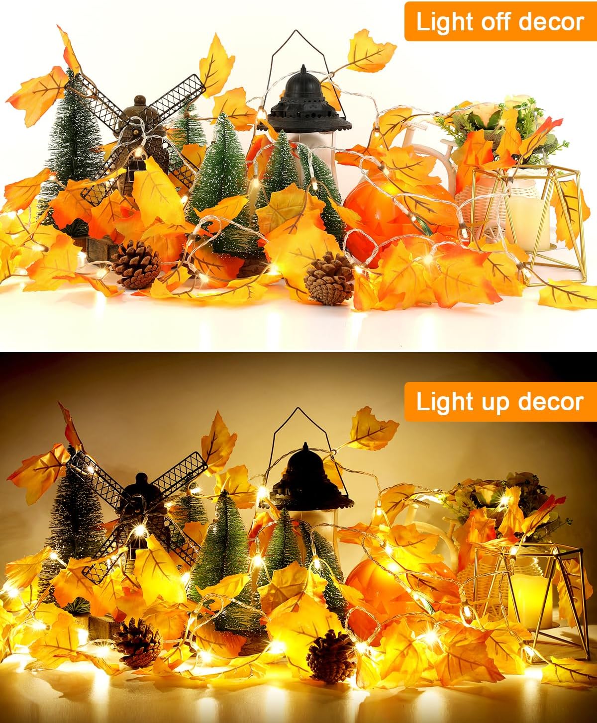 2-Pack Lighted Fall Garland, Total 16.4Ft 40 LED Autumn String Lights