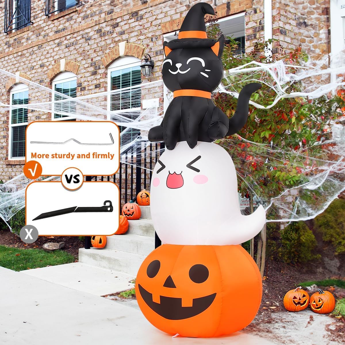 6 FT Halloween Inflatables Pumpkin Ghost Cat Combo Outdoor Decorations Blow up Yard with Built-In Leds for Indoor Party Garden Lawn Decor