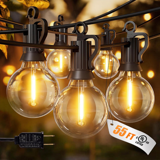 Outdoor String Lights, 55(50+5) FT 25 Bulbs IP65 Waterproof Patio Lights