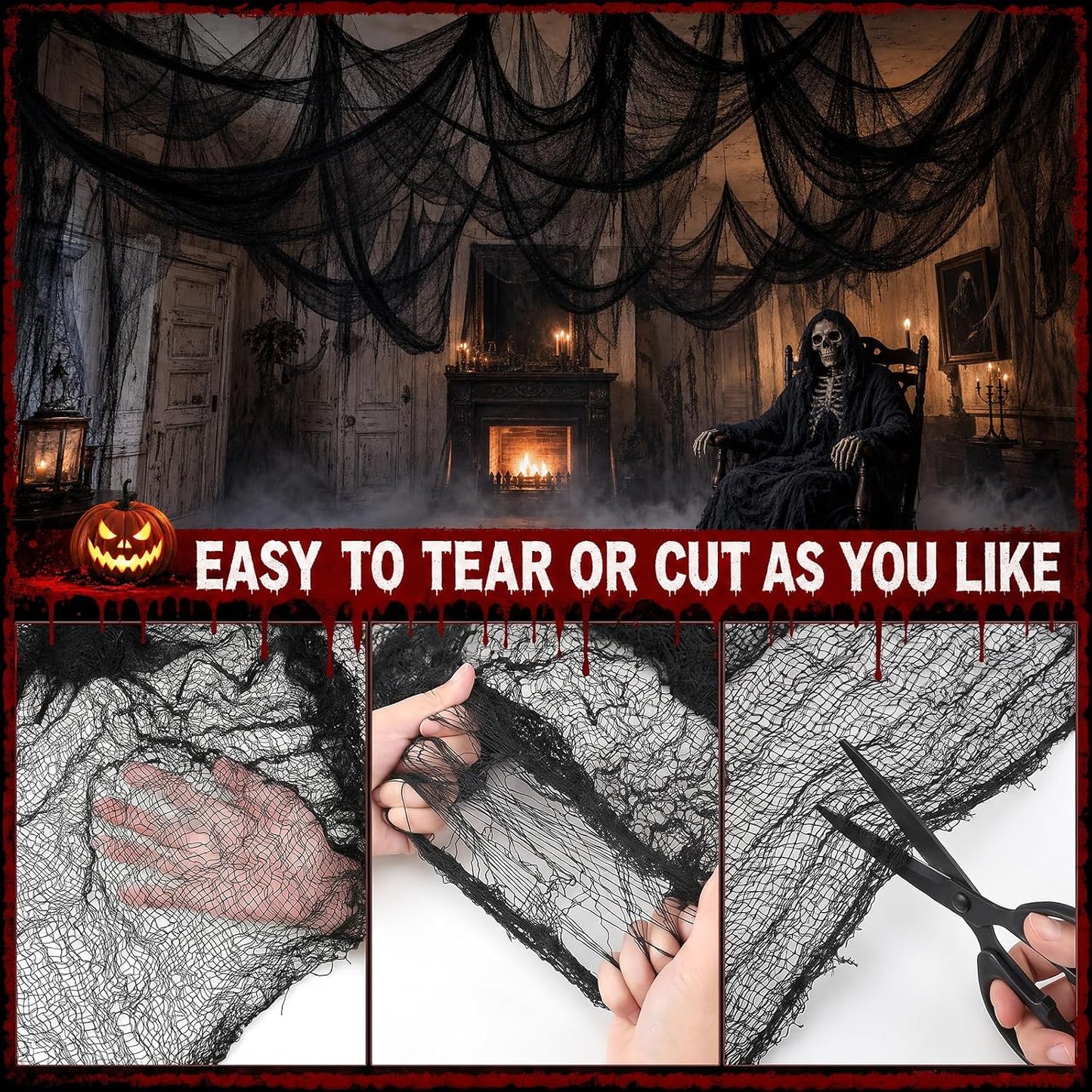 5Pcs Halloween Creepy Cloth Black 30×72Inch - Halloween Decorations Clearance - Creepy Spooky Halloween Decorations Outdoor Indoor