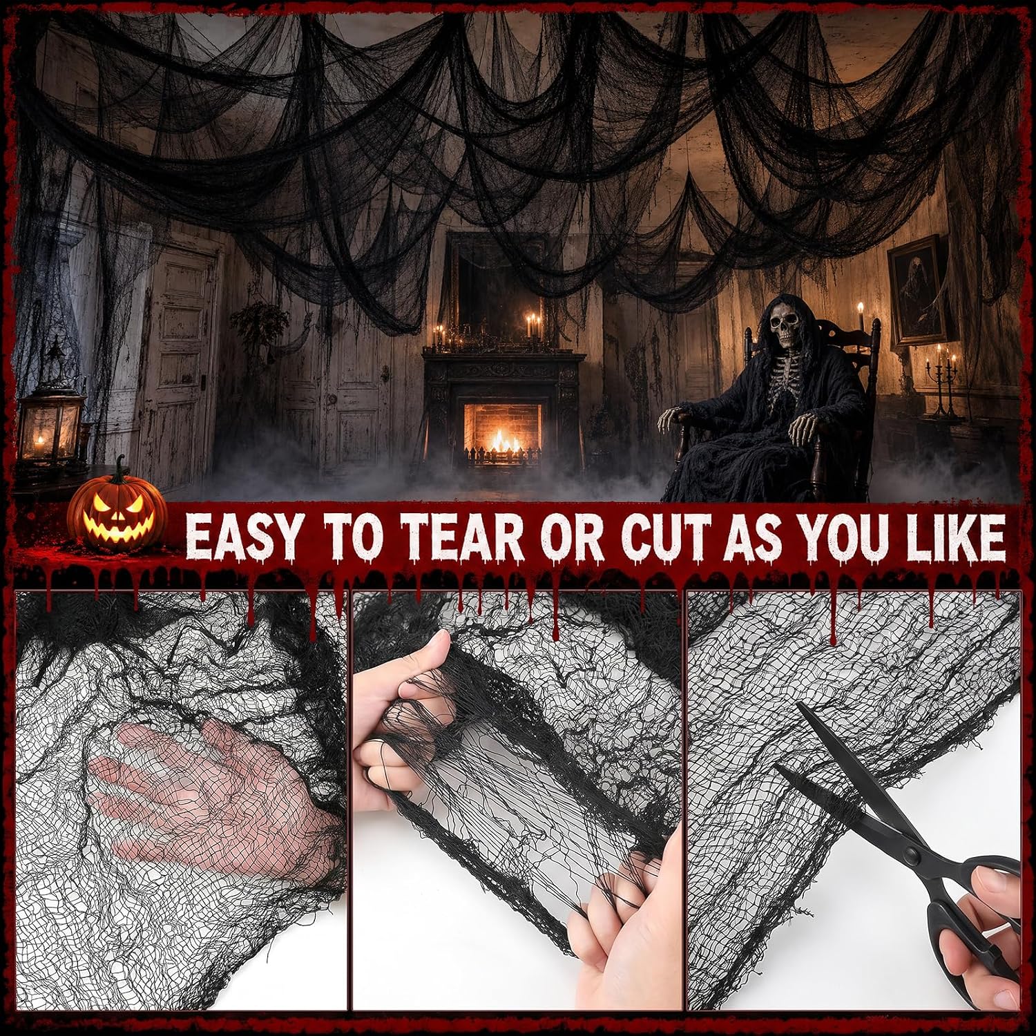 5Pcs Halloween Creepy Cloth Black 30×72Inch - Halloween Decorations Clearance - Creepy Spooky Halloween Decorations Outdoor Indoor