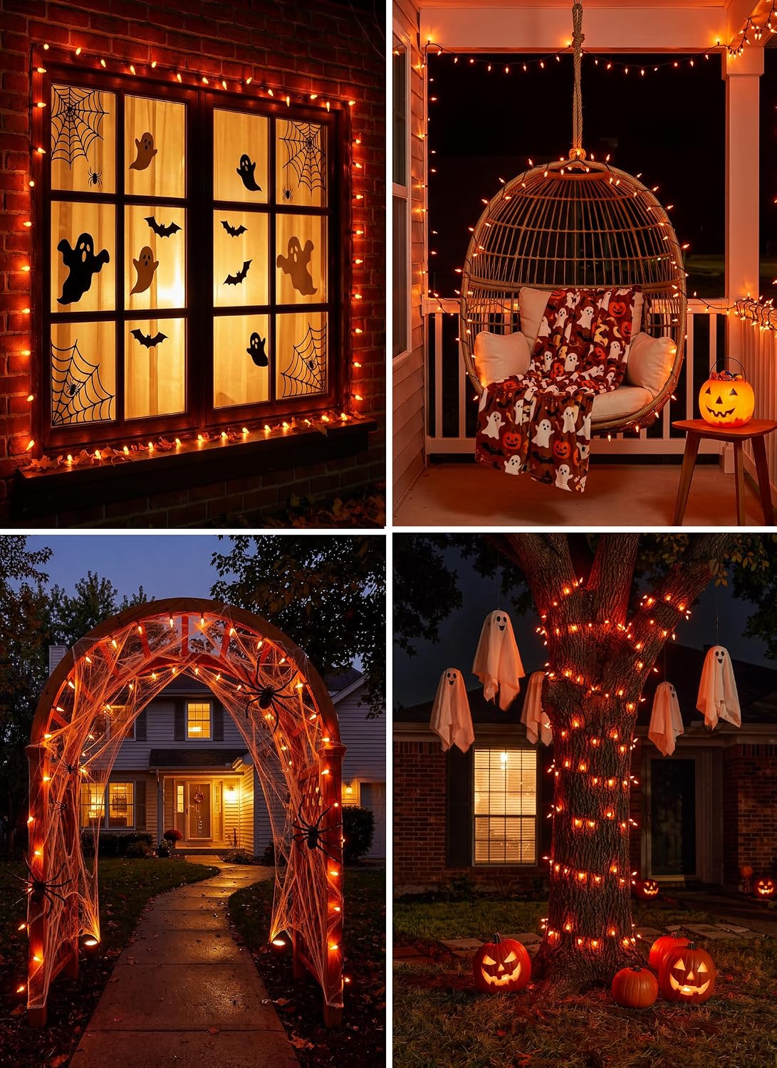 Orange LED Outdoor Halloween Lights, Halloween Decorations, 39 FT 100 LED Mini Lights with 8 Lighting Modes,Connectable String Light Plug in for Garden Patio Party Haunted House Ghost Holiday Decor