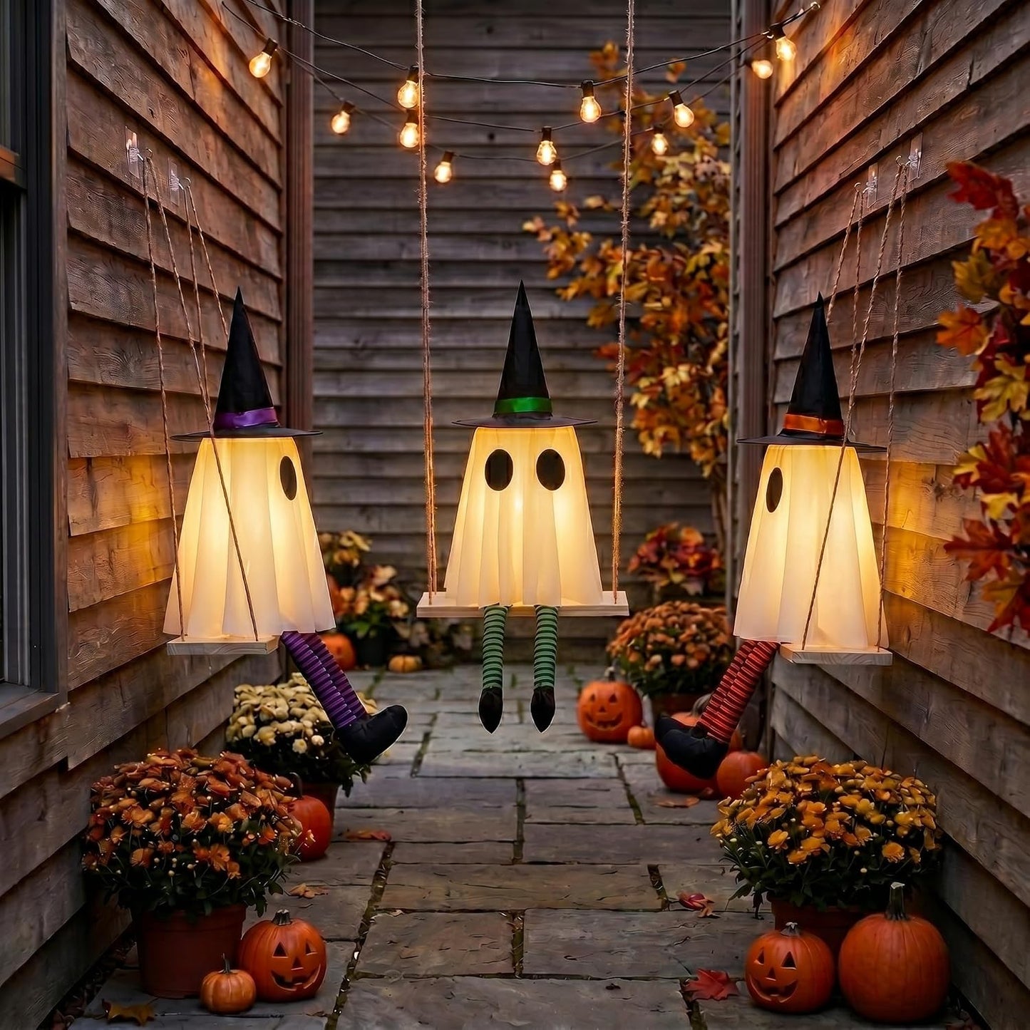 Halloween Swinging Ghost Outdoor Decor, Spooky Hanging Ghosts Decorations