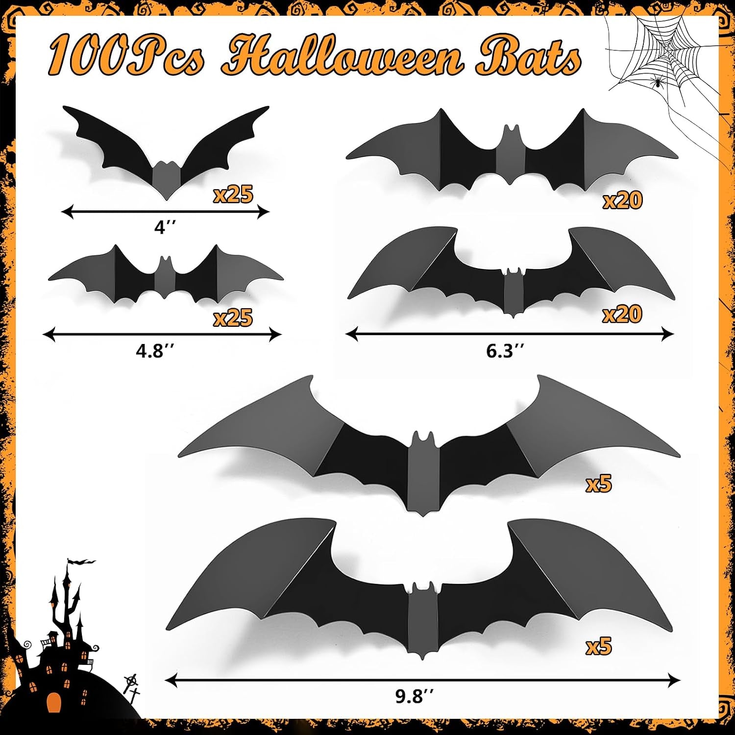 100Pcs Bats Halloween Decorations: Halloween Bats Wall Décor Sticker