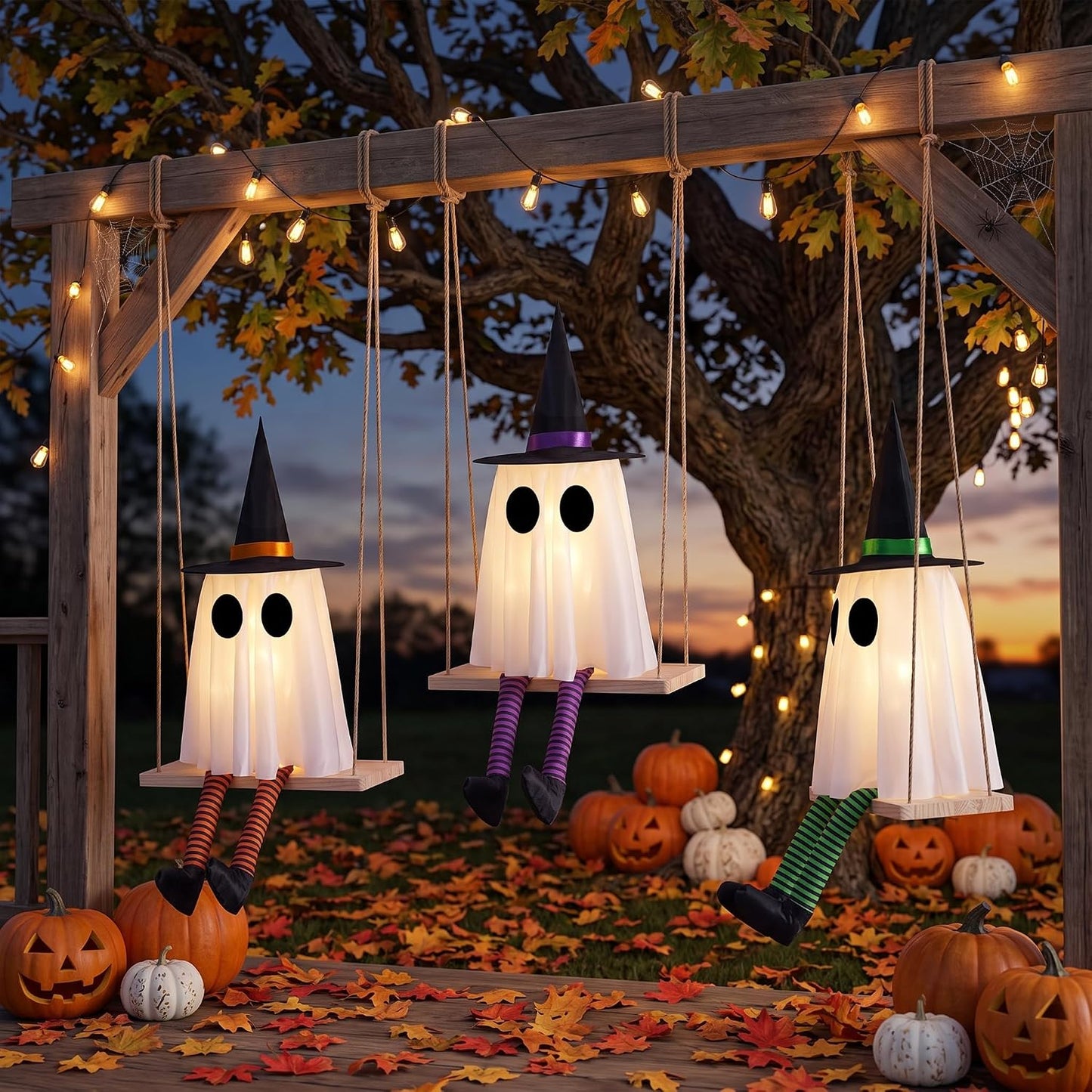 Halloween Swinging Ghost Outdoor Decor, Spooky Hanging Ghosts Decorations
