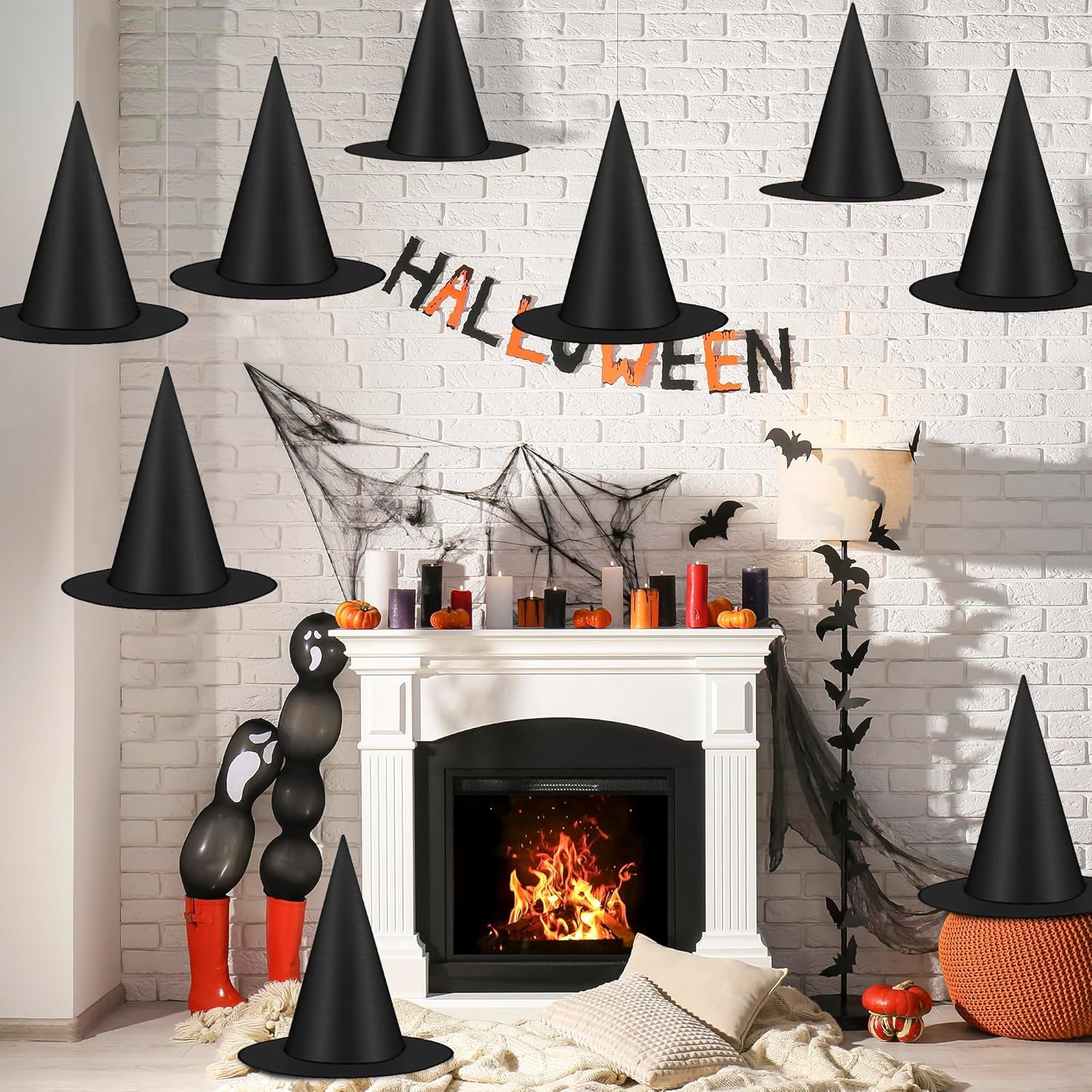 12 PCS Halloween Witch Hats, Black Hanging Witch Hats Porch Yard Decor