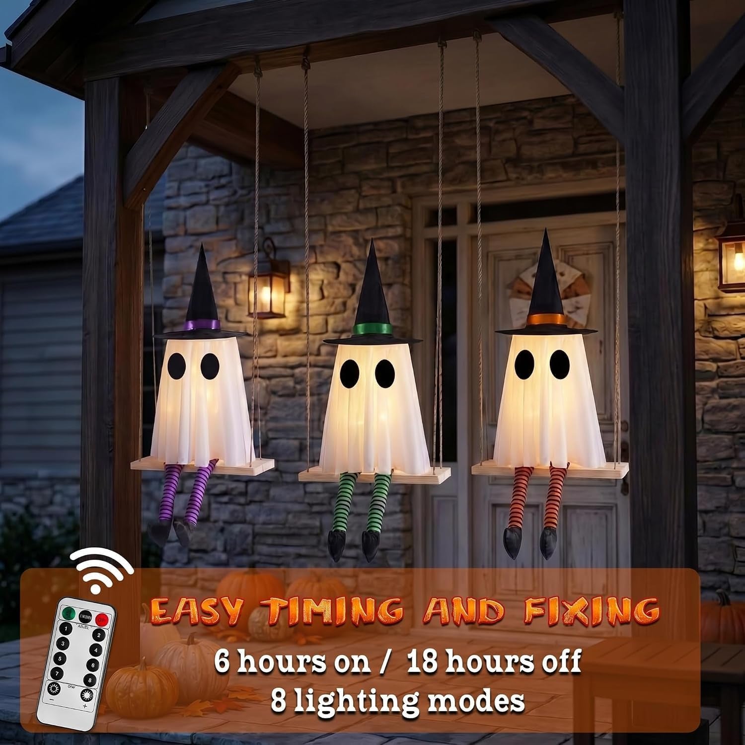 Halloween Swinging Ghost Outdoor Decor, Spooky Hanging Ghosts Decorations